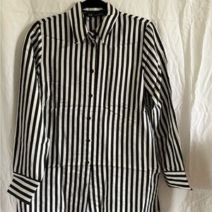 Zara Black and White Striped Button Down Shirt